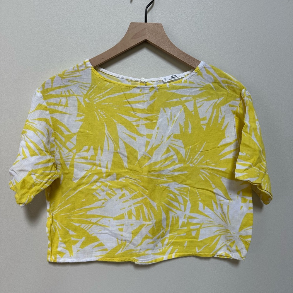 Mango Yellow and White Leaf Print Blouse
